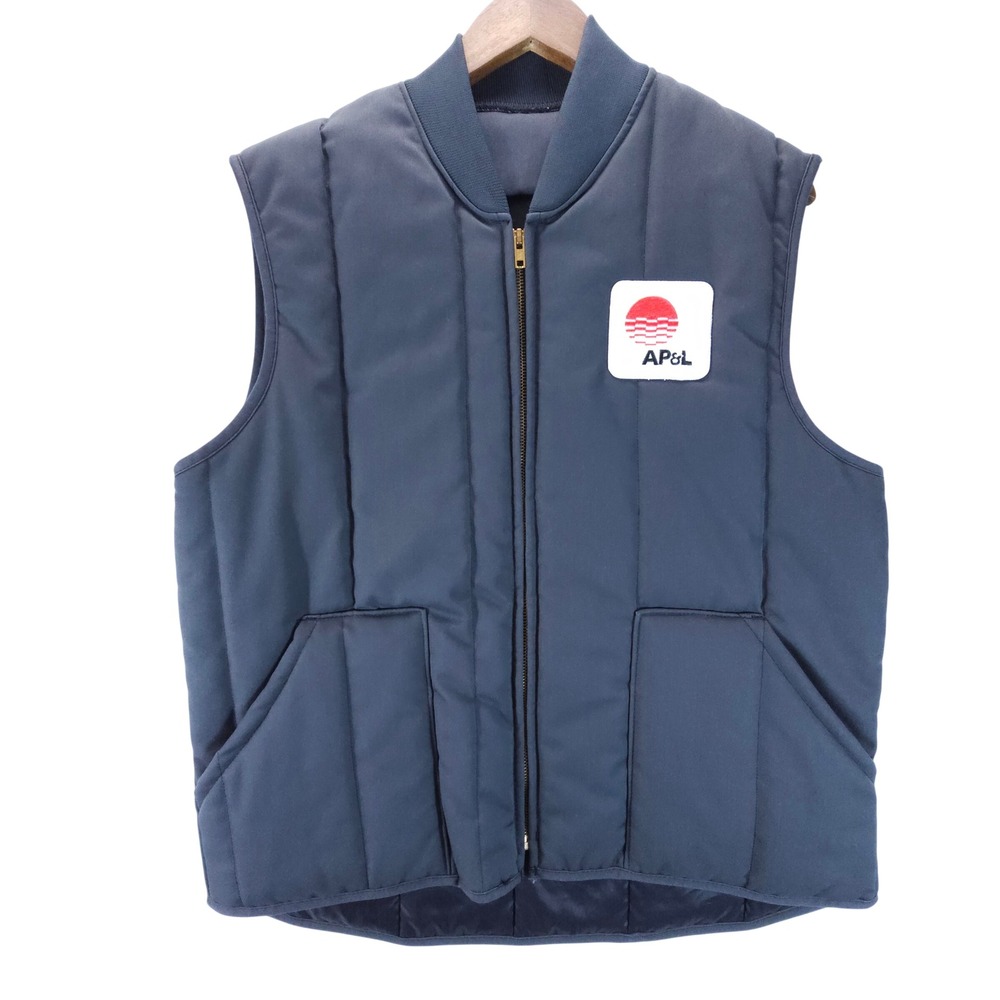 Cintas Vest Mens L Blue Vintage Workwear AP&L Patch Quilted Puffer Streetwear